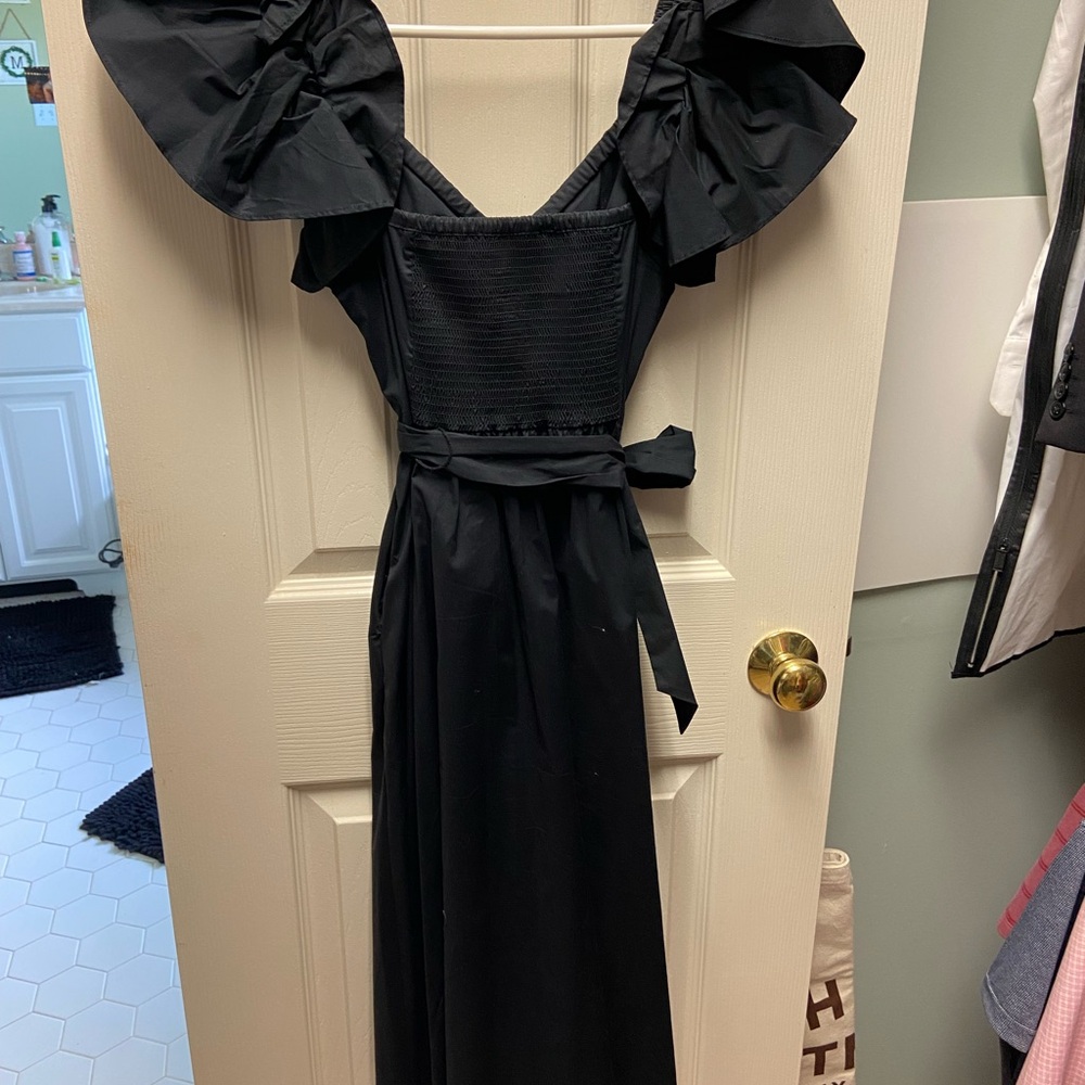 Hill House Black Midi Dress with Ruffle Detail - Picture 2 of 3